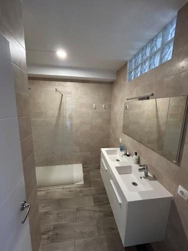 a bathroom with a white sink and a shower at Apartamento moderno con encanto in Los Realejos