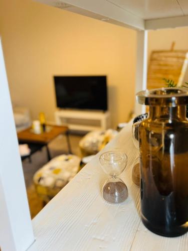a coffee pot sitting on a counter in a living room at Clevedon House in Newport