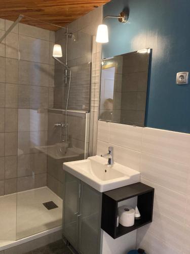 a bathroom with a sink and a shower at Studio Serre Chevalier Briancon in Briançon
