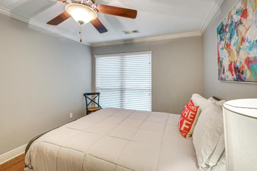 a bedroom with a bed and a ceiling fan at Tranquil Views Riverfront Retreat in Hot Springs! in Hawes