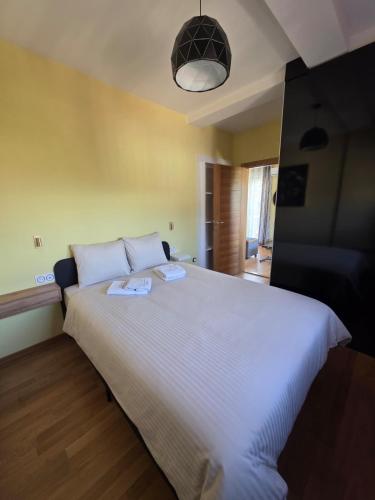 a bedroom with a large white bed in a room at Apartmani Pezerović in Soko Banja