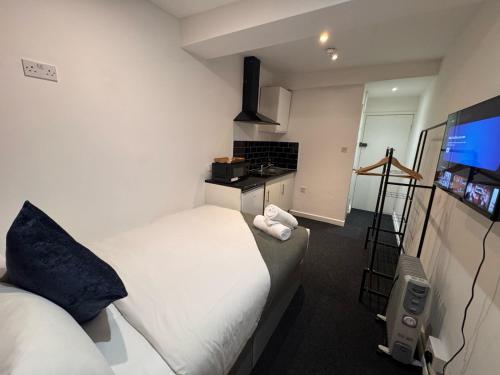 a hotel room with two beds and a television at Central Studios Near Hyde Park in London