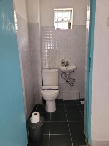 a bathroom with a toilet and a sink at IBL Apartments in Machakos