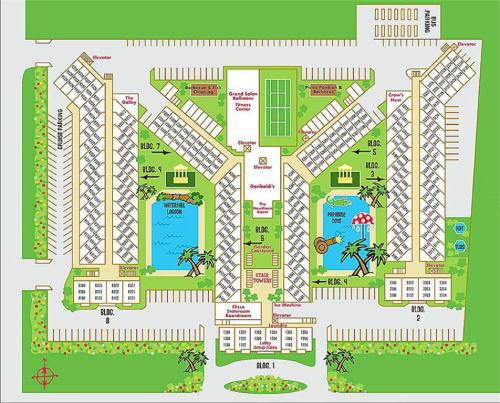 a site plan of a park with at Ocean & Pool Views on seawall - Shoreline Stays 10 in Galveston
