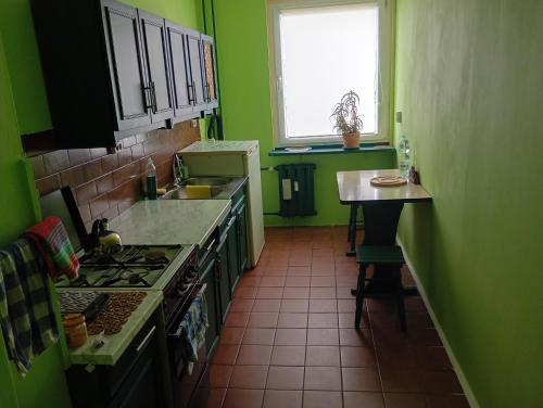 Kuchyň nebo kuchyňský kout v ubytování Słoneczny apartament blisko morza