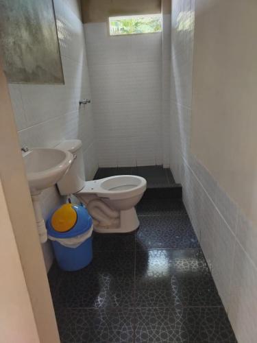a bathroom with a toilet and a sink at Lucmabamba Cottage in Sahuayacu