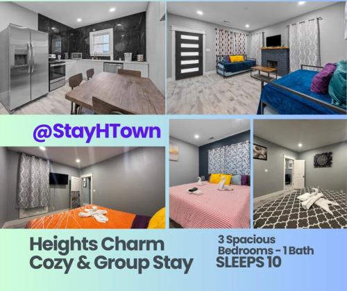 a collage of different pictures of a room at Heights Charm Cozy & Group Stay - Sleeps10 in Houston