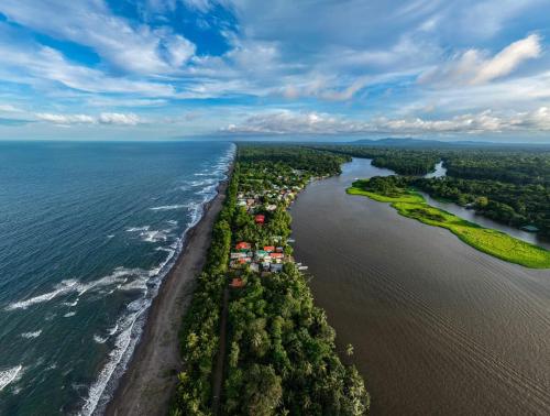 an aerial view of an island in the ocean at Tortuguero7 lake view in Tortuguero