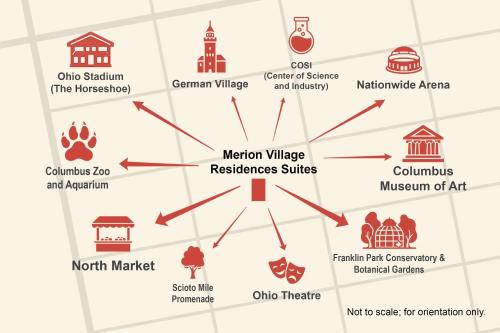 a map of the museum of art and its attractions at Merion Village Residences - Peaceful Columbus Neighborhood in Columbus