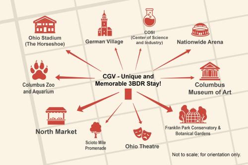 a map of the museum of art and its attractions at CGV - Unique and Memorable 3BDR Stay in Columbus