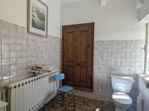 a bathroom with a toilet and a wooden door at Gîte élégant au Château d'Euvezin avec jardin et parking privatif - FR-1-584-383 in Euvezin