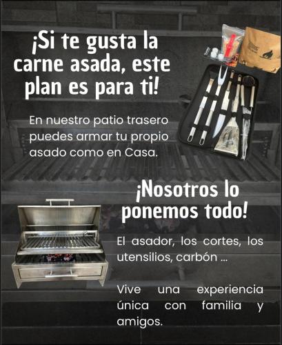 a flyer for a restaurant with an advertisement for a grill at Sumergete Nueva Residencia en Playa del Carmen in Playa del Carmen