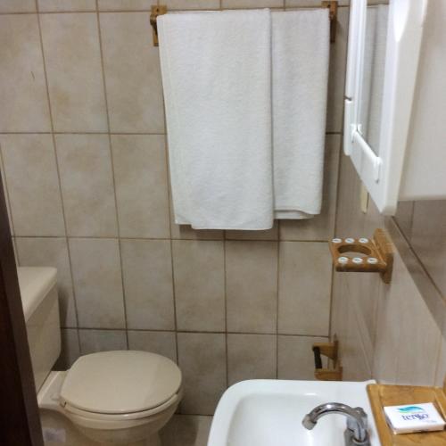 a small bathroom with a toilet and a sink at Suites Atlas - Ocean Front in Bucerías