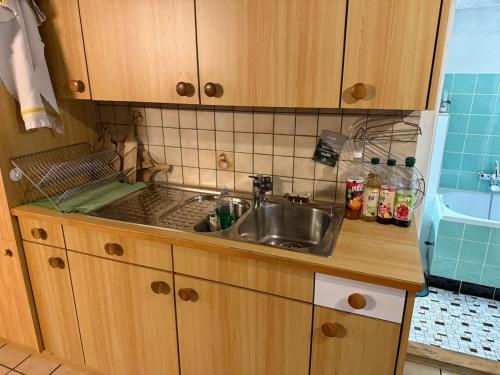 a kitchen with a sink and a counter top at Kleine VillaKunterbunt in Quarten