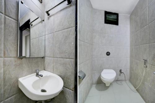 two pictures of a bathroom with a sink and a toilet at Townhouse Hotel Bhopal Station Inn in Bhopal