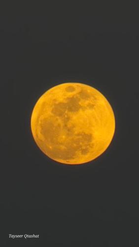 a close up of a yellow moon in the sky at Wadi Dana Lodge - نزل وادي ضانا in Dana