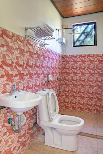 a bathroom with a toilet and a sink at Aroha Hostel in Coron