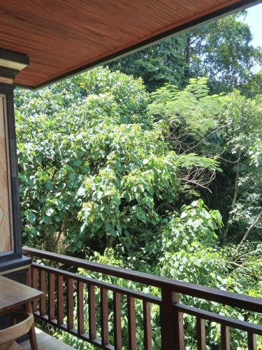 a balcony with a view of a bush at In KARMA in Ubud