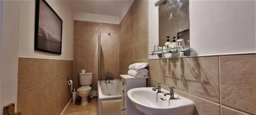 a bathroom with a sink and a toilet at The Weir Hotel in Walton-on-Thames