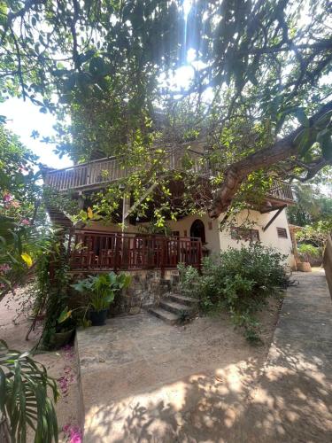 une maison avec une terrasse et un arbre dans l'établissement Casa Wayra, à Barra Grande