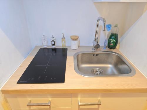 a kitchen with a sink and a counter top at BlackForest Studio in Nature in Altensteig