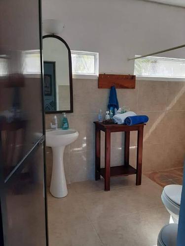 a bathroom with a sink and a mirror at Casa Iguana hotel boutique in El Cuyo