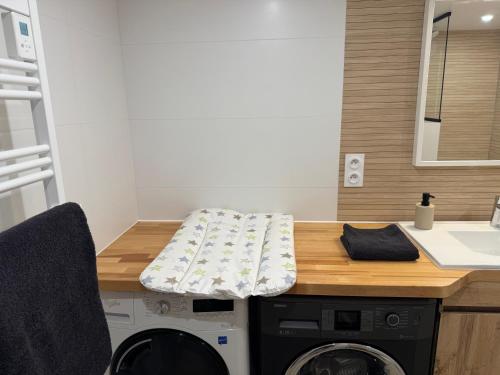 a washer and dryer in a kitchen with a counter at appartement 4 personnes yvetot maurienne express in Saint-Jean-de-Maurienne