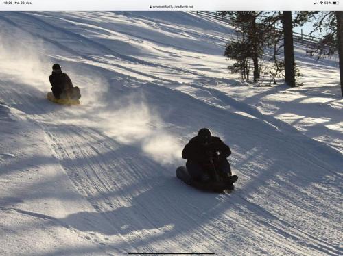 two people riding down a snow covered slope on snowboards at 16 - Fulufjellets nasjonalparker - snø - alpint - langrenn - snøscooter in Ljørdal