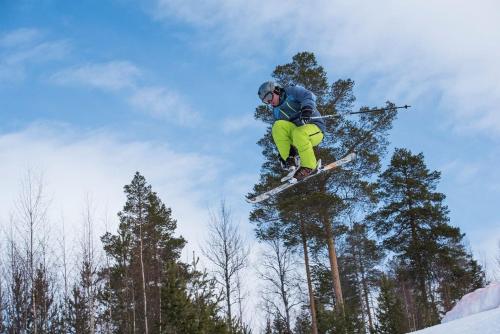 a man flying through the air while riding skis at 16 - Fulufjellets nasjonalparker - snø - alpint - langrenn - snøscooter in Ljørdal
