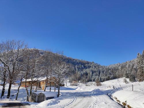 Vue sur la montagne au centre de Bussang v zimě