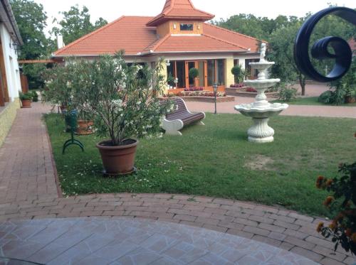 a fountain in the yard of a house at Bornemisza Kuria in Tiszabecs