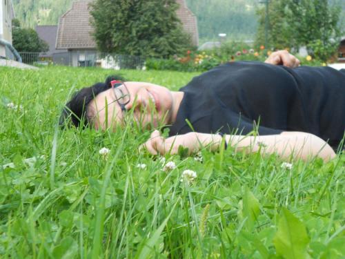 a person laying in the grass in the grass at Ferienwohnung Andritsch in Sankt Georgen im Gailtal