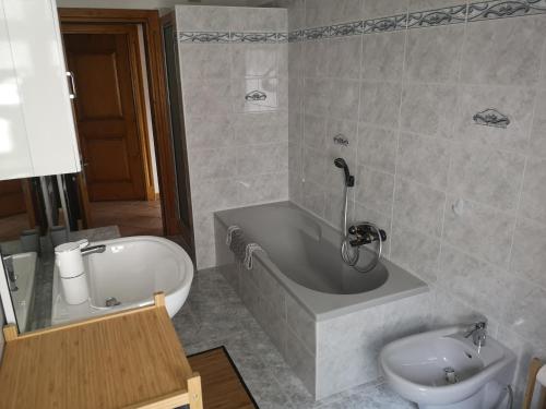 a bathroom with a bath tub and a toilet at La Terrazzetta Val Comelico in Santo Stefano di Cadore