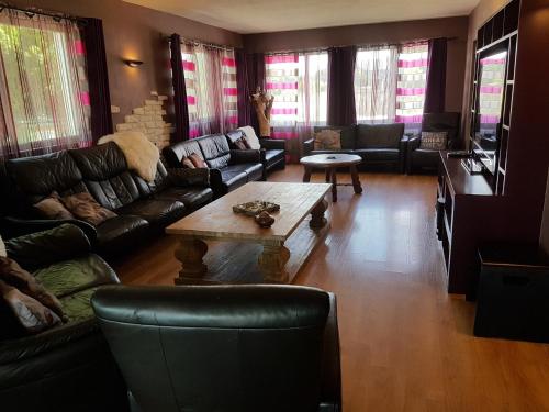a living room with couches and a coffee table at Luxury Villa with Sauna in Francorchamps