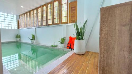 a swimming pool with plants in a room at Pool Villa Chiangmai airport ABA 4 Bedroom in Chiang Mai