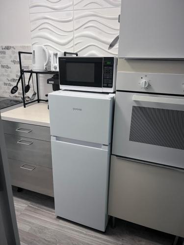 Kuchyň nebo kuchyňský kout v ubytování Onix -Orfű Aqua Apartman