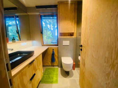 a bathroom with a sink and a toilet at Villa Rose-Ruhige Ferienwohnung in Wien Nähe 