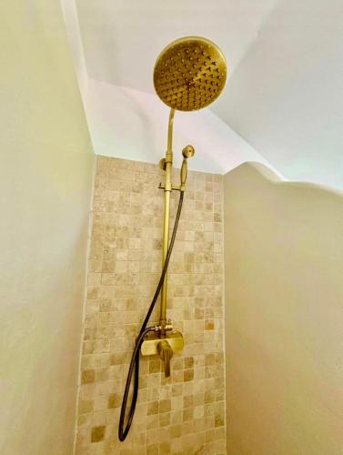 a shower with a shower head in a bathroom at Chaleureuse maison au coeur de l'Avesnois in Sains-du-Nord