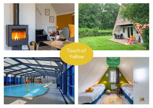 a collage of pictures of a house and a pool at Touch of Yellow in Gramsbergen