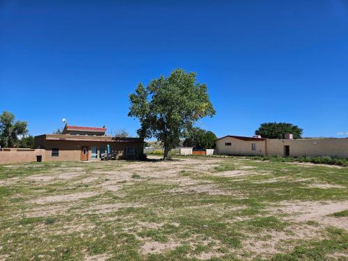 an empty field in front of a building with a tree at Casita La Mesilla in Espanola