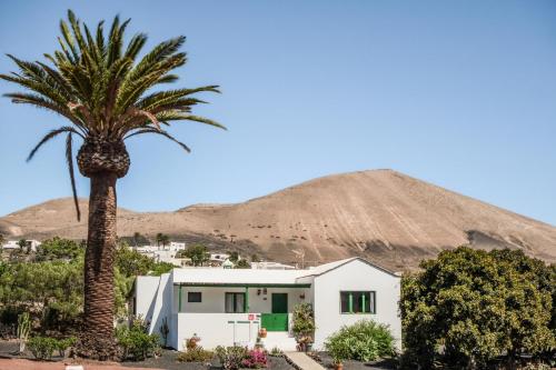 ヤイサにあるCasa de La Huerta by Villalizeの山の前のヤシの木と家