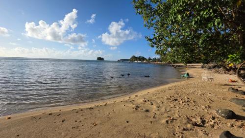 a beach with people swimming in the water at La Maison de l'Artiste in Hauru