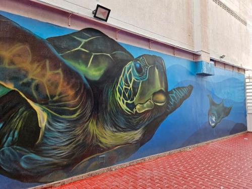 a mural of a sea turtle on the side of a building at Caribbean Island Hotel Piso 2 in San Andrés
