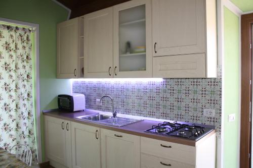 a kitchen with a sink and a counter top at Agriturismo Vezzano in Chiusi della Verna