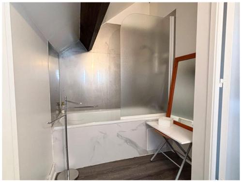 a bathroom with a shower and a sink at Charmant duplex au calme "La Tourelle" avec wifi in Rémalard en Perche