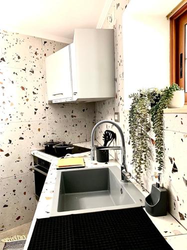 a kitchen with a sink and a counter top at Eleni's Traditional House in Afantou