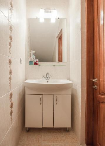 a bathroom with a sink and a mirror at Apartment on Zhukovskogo in Odesa