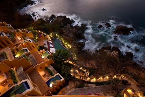 an aerial view of the ocean at night at Cala de Mar Resort & Spa Ixtapa in Ixtapa