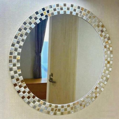 a mirror on a wall with a door in it at hotel gala city only 5 mins to Kokusai Street 24 square meters room in Naha