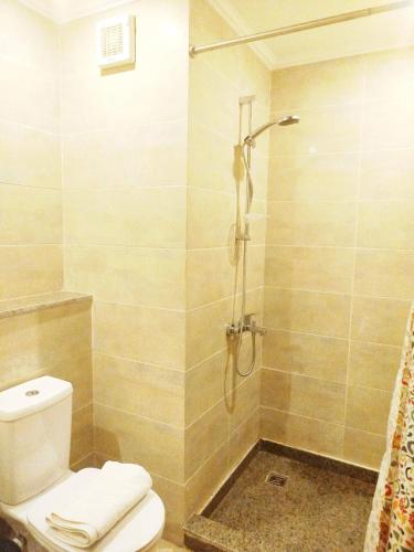 a bathroom with a shower and a toilet at Bay breeze in Hurghada